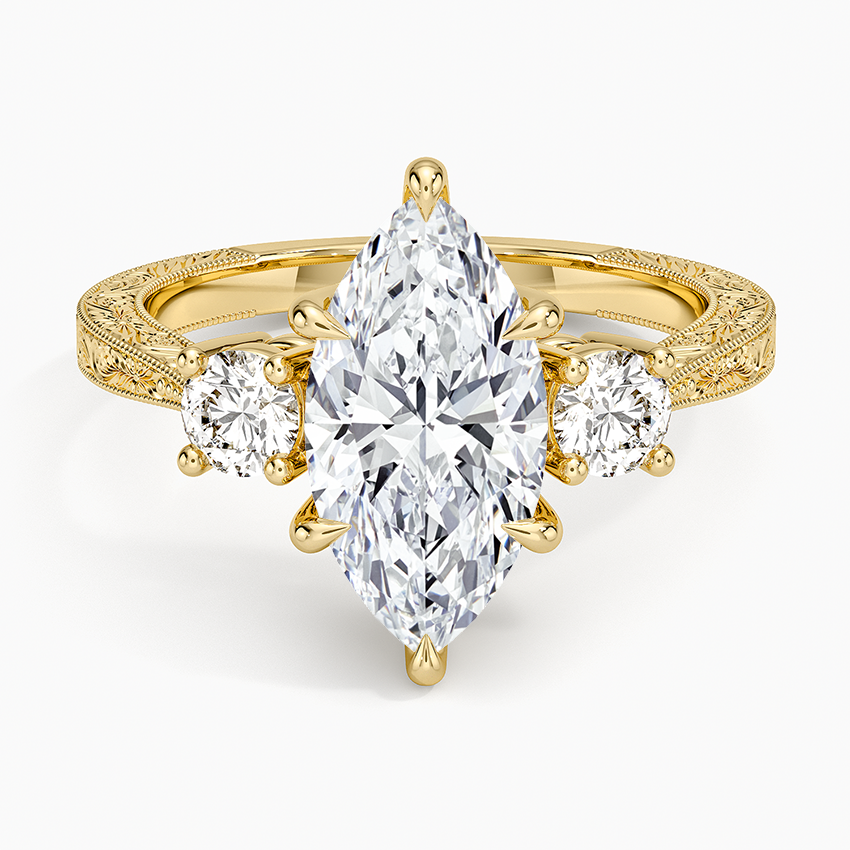 Elsie Three Stone Engraved Diamond Ring