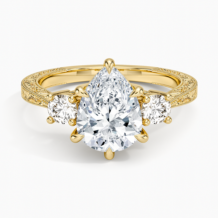 Elsie Three Stone Engraved Diamond Ring