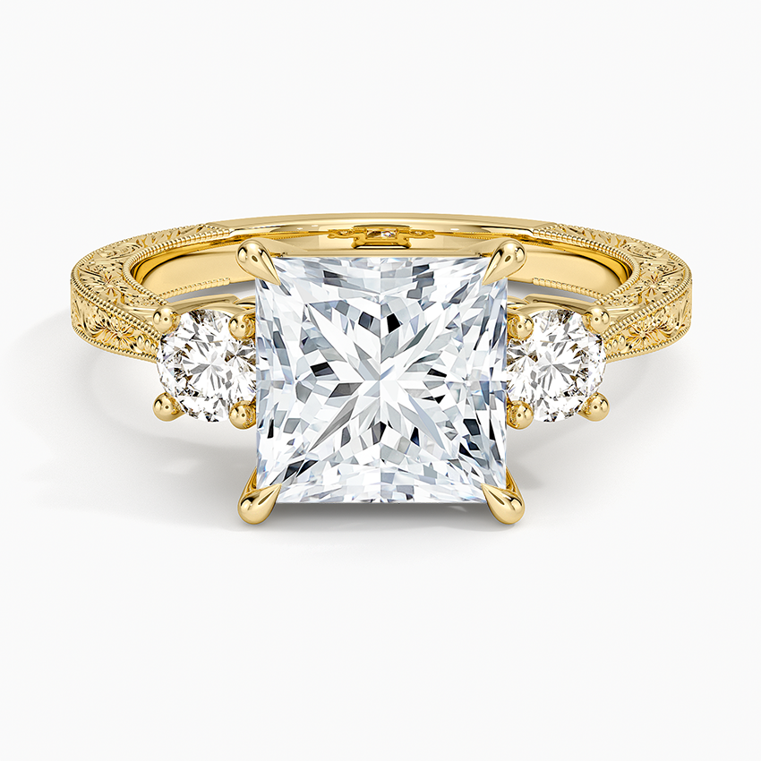 Elsie Three Stone Engraved Diamond Ring