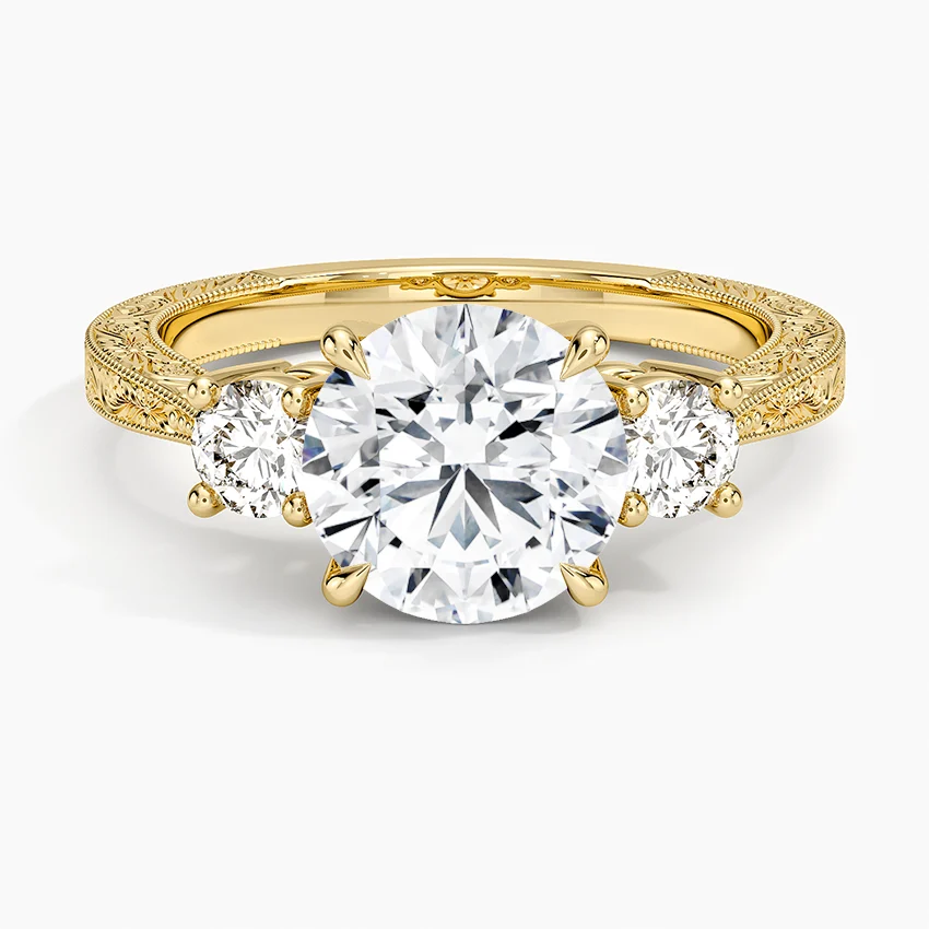 Elsie Three Stone Engraved Diamond Ring