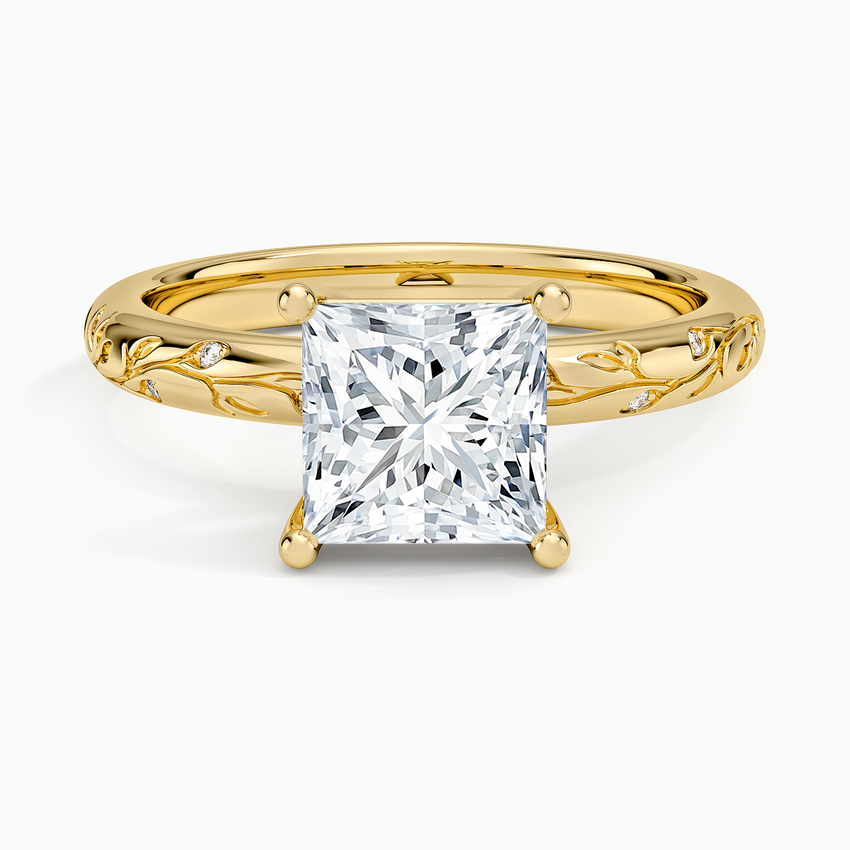 Verdure Engraved Diamond Solitaire Ring
