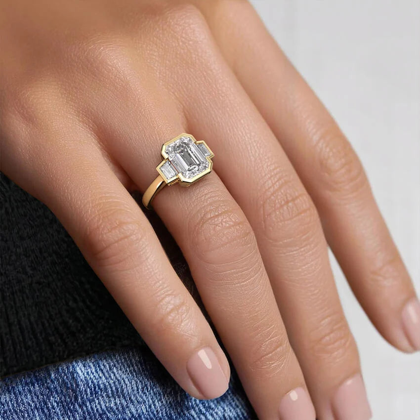 Seamless Trapezoid Three Stone Diamond Ring