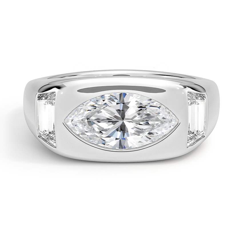 Sloane Three Stone Trapezoid Dome Diamond Ring