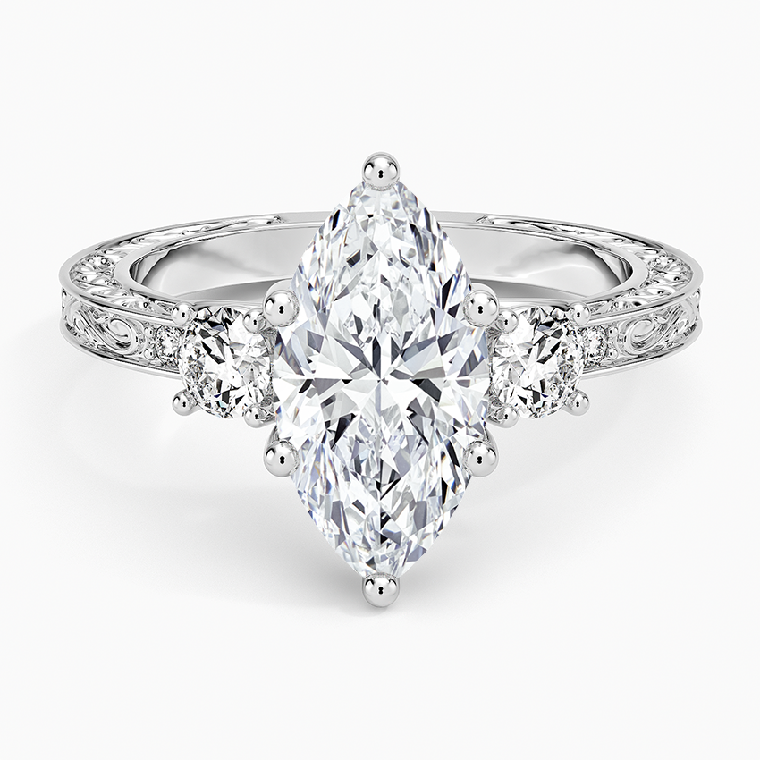 Antique Scroll Engraved Three Stone Diamond Ring (1/3 ct. tw.)