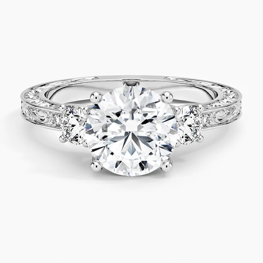 Antique Scroll Engraved Three Stone Diamond Ring (1/3 ct. tw.)