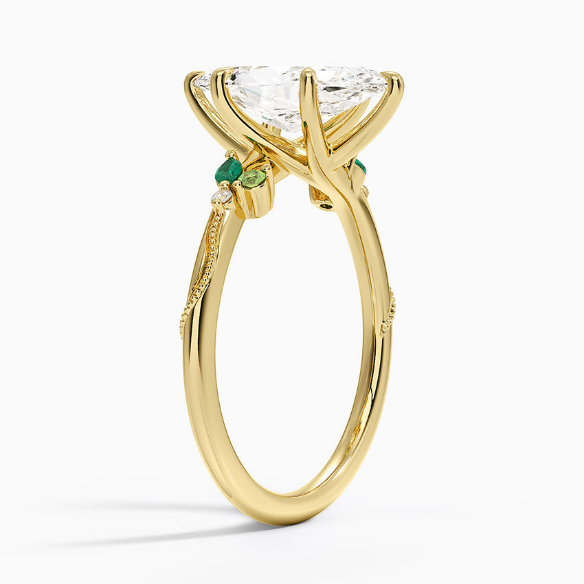 Camellia Milgrain Green Gemstone and Diamond Ring