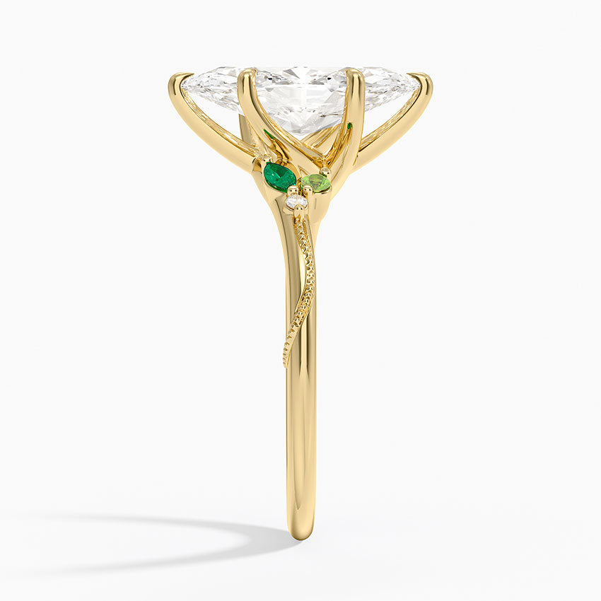 Camellia Milgrain Green Gemstone and Diamond Ring