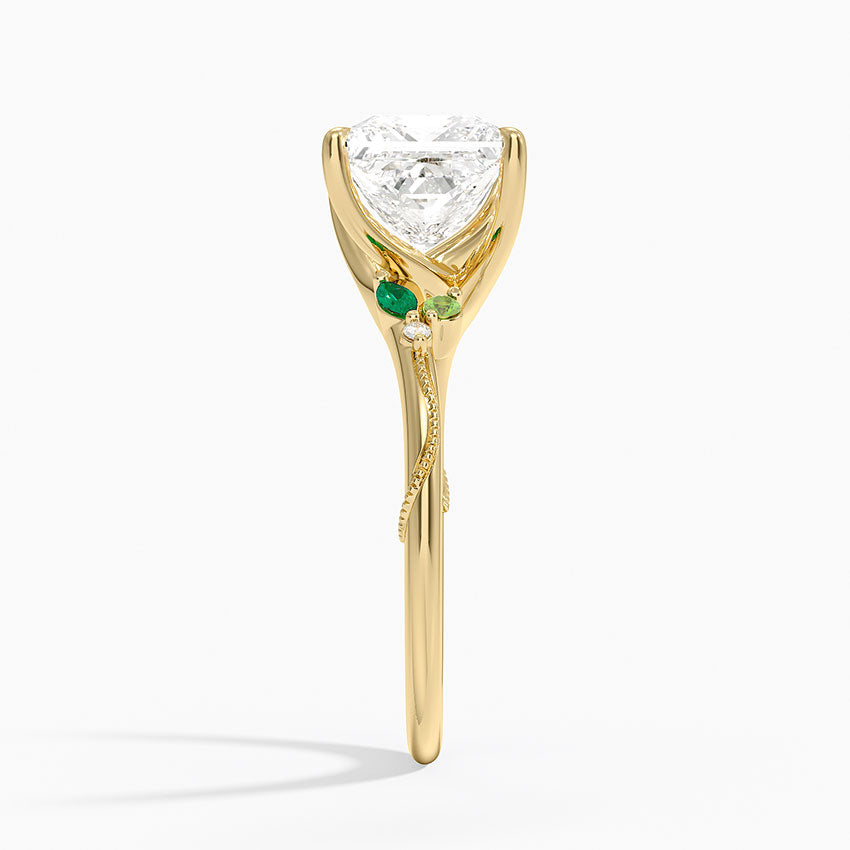 Camellia Milgrain Green Gemstone and Diamond Ring