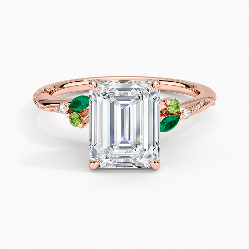 Camellia Milgrain Green Gemstone and Diamond Ring