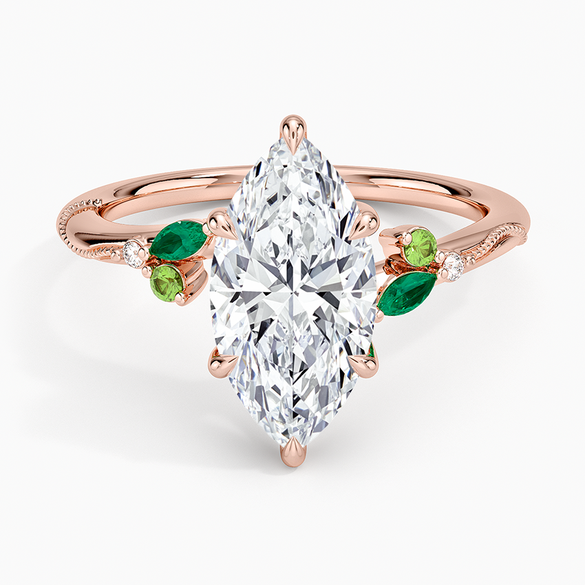 Camellia Milgrain Green Gemstone and Diamond Ring