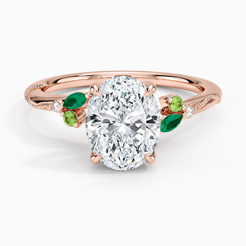 Camellia Milgrain Green Gemstone and Diamond Ring