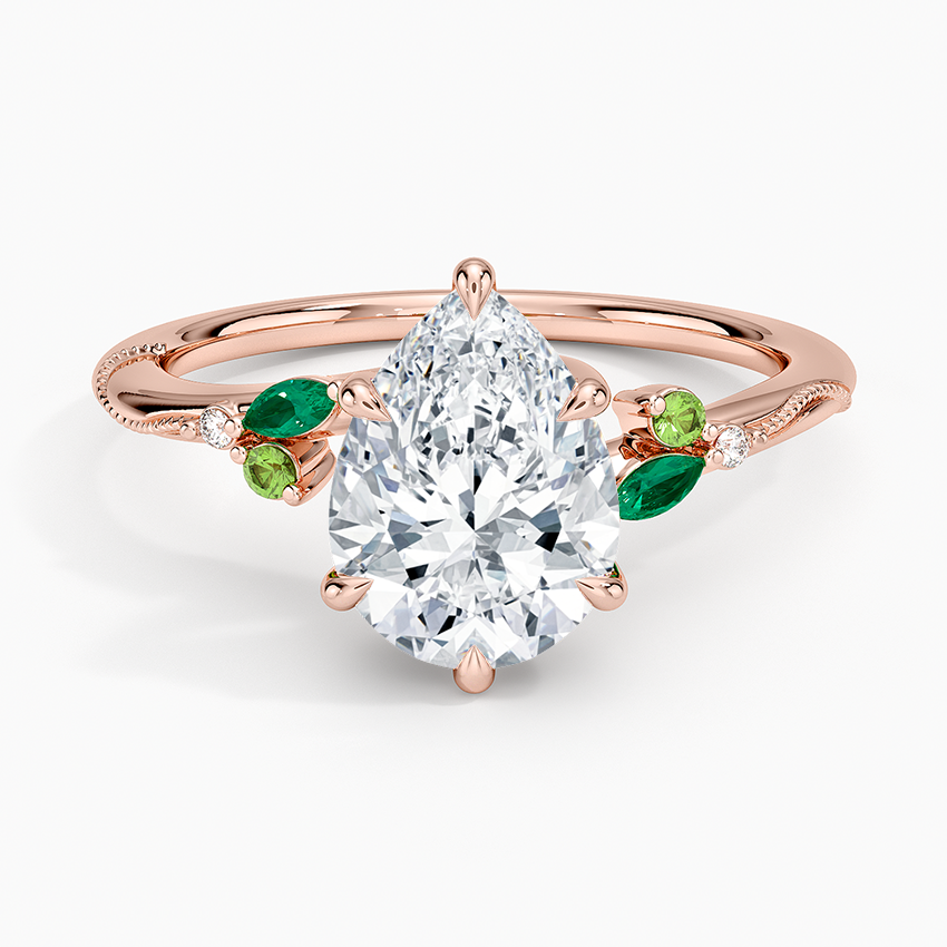 Camellia Milgrain Green Gemstone and Diamond Ring