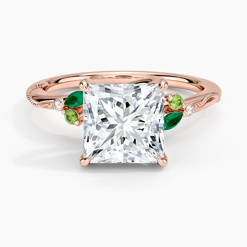 Camellia Milgrain Green Gemstone and Diamond Ring