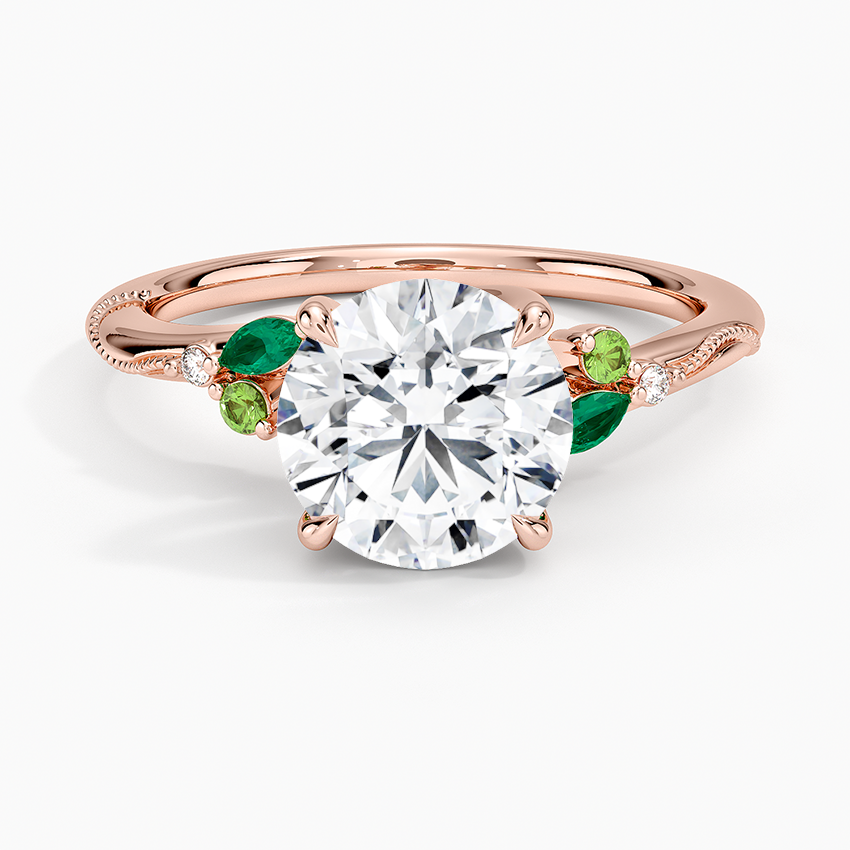 Camellia Milgrain Green Gemstone and Diamond Ring