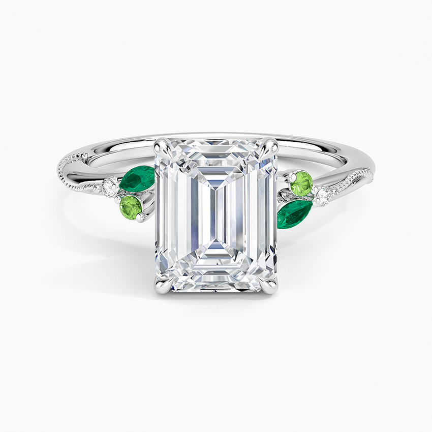 Camellia Milgrain Green Gemstone and Diamond Ring