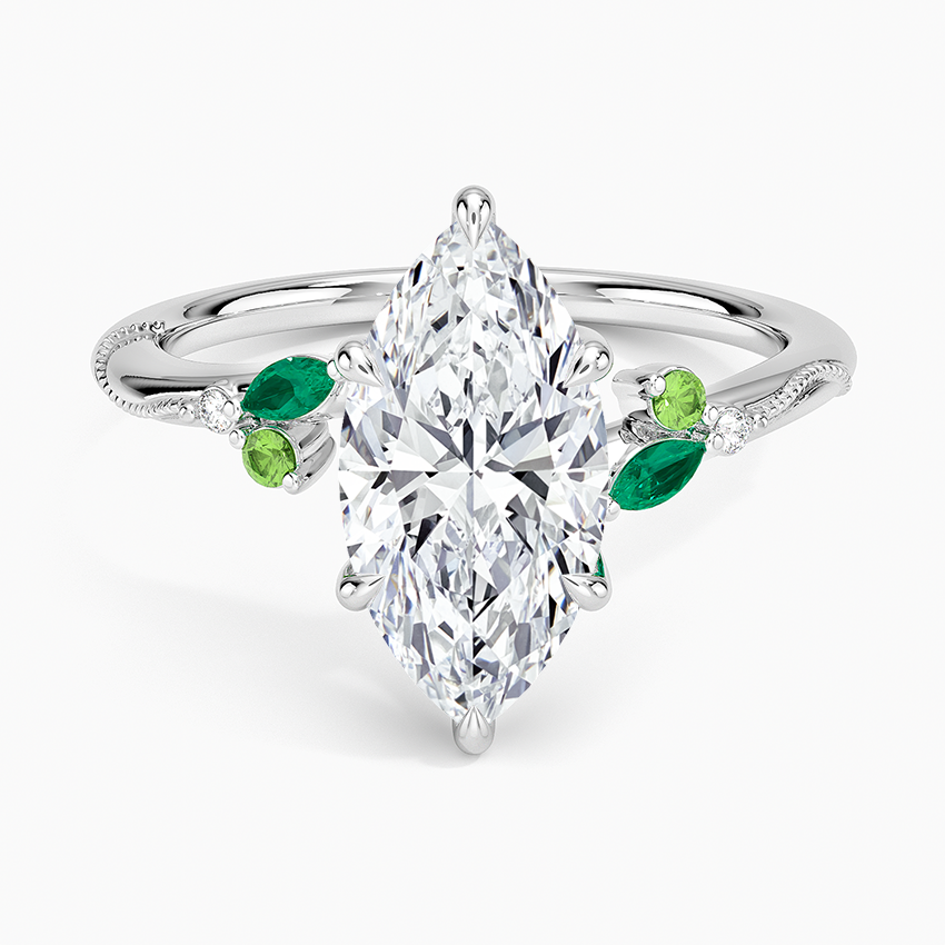 Camellia Milgrain Green Gemstone and Diamond Ring