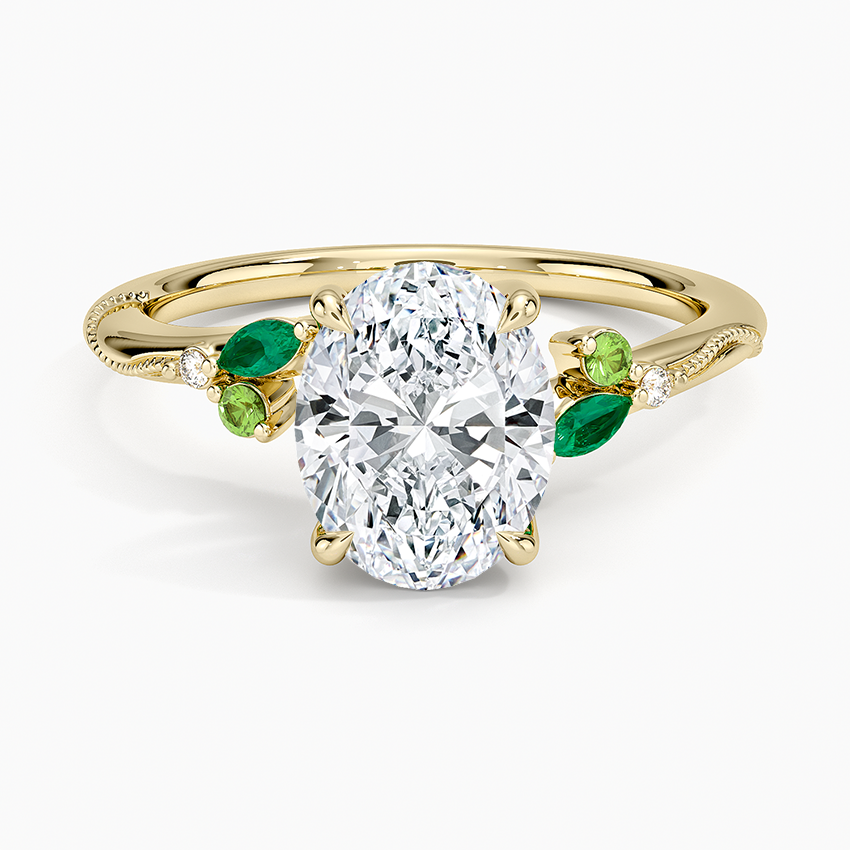 Camellia Milgrain Green Gemstone and Diamond Ring