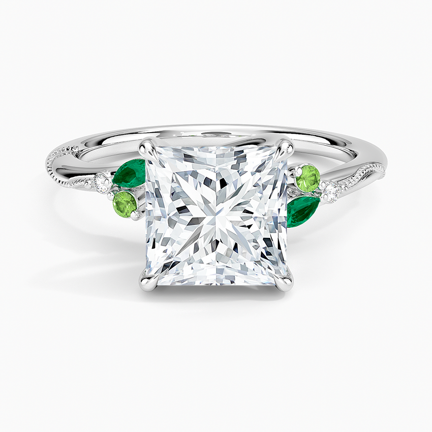 Camellia Milgrain Green Gemstone and Diamond Ring
