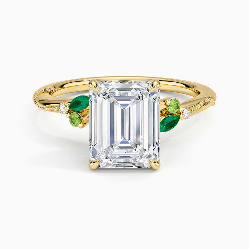 Camellia Milgrain Green Gemstone and Diamond Ring