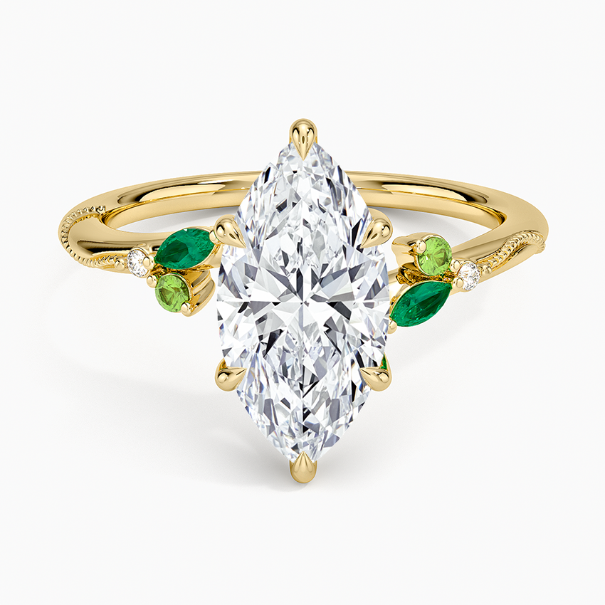 Camellia Milgrain Green Gemstone and Diamond Ring
