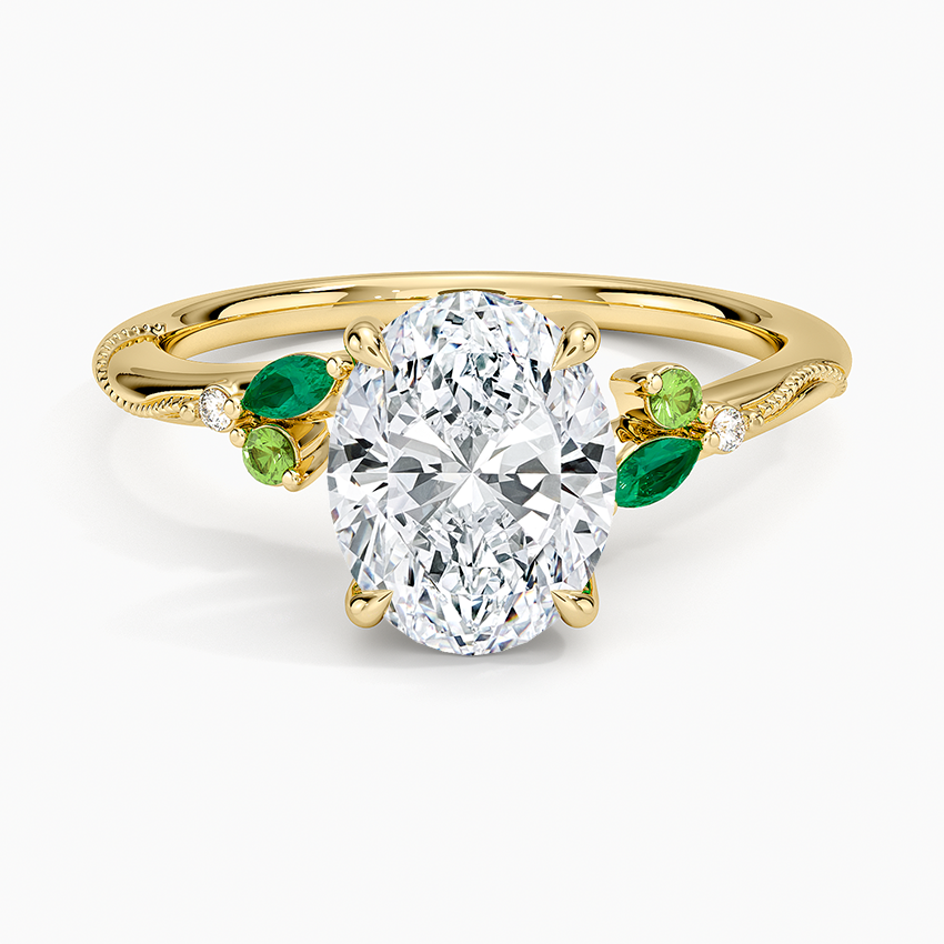 Camellia Milgrain Green Gemstone and Diamond Ring