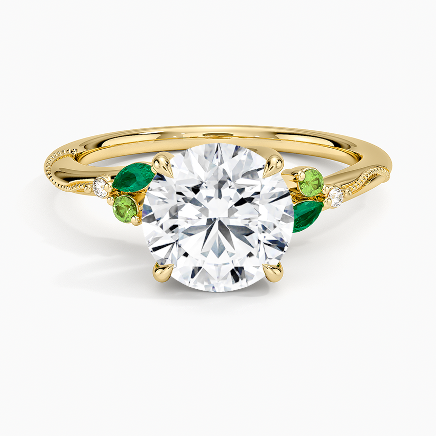 Camellia Milgrain Green Gemstone and Diamond Ring