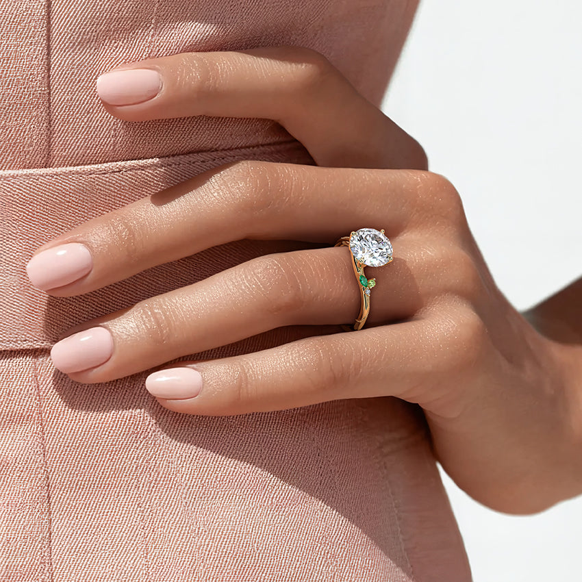 Camellia Milgrain Green Gemstone and Diamond Ring