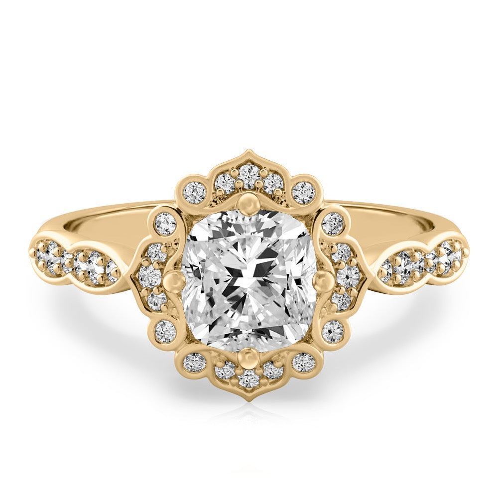 Victoria Floral Ring with Pave Side Stones