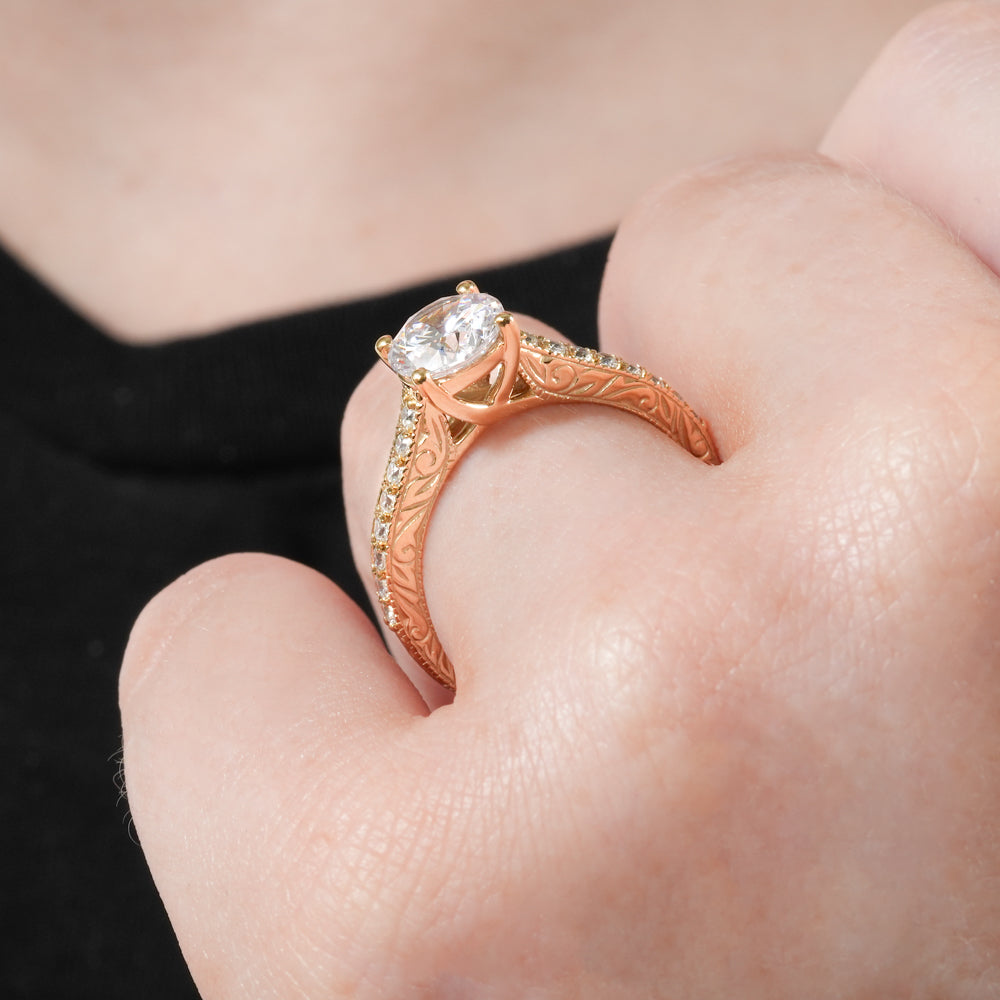 Katherine Engraved Engagement Ring with Diamonds