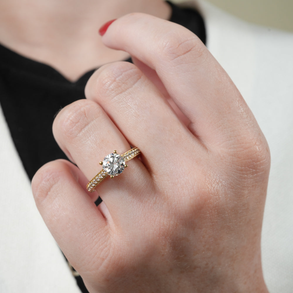 Katherine Engraved Engagement Ring with Diamonds