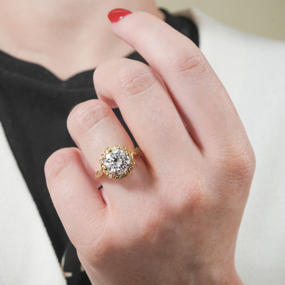 Victoria Floral Ring with Pave Side Stones