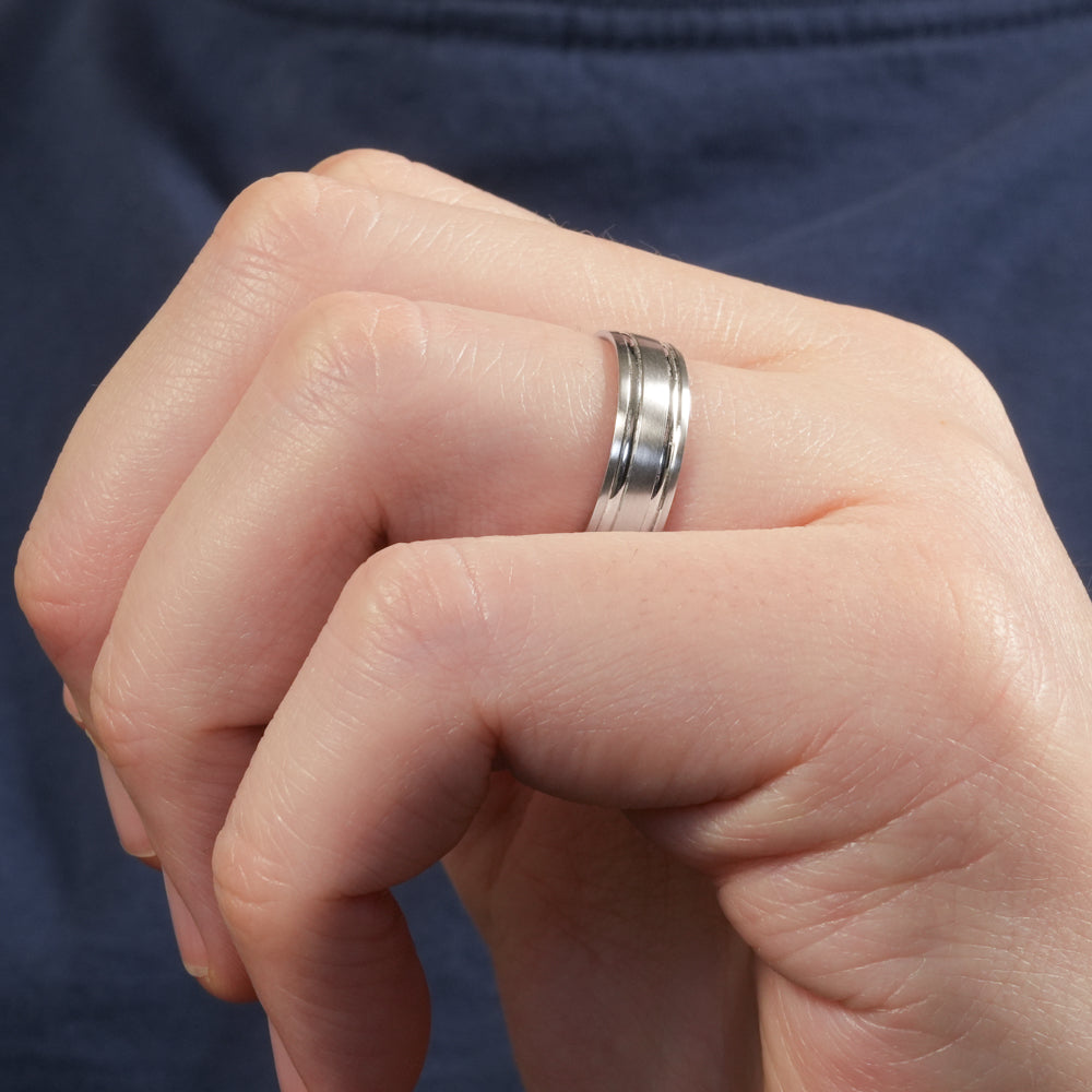 Beck Matte Wedding Band Featuring Two Inlays