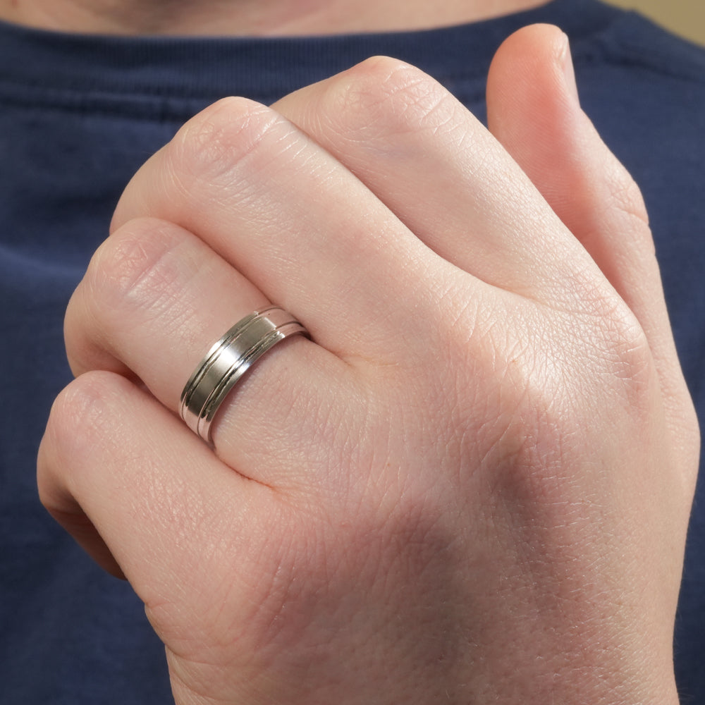 Beck Matte Wedding Band Featuring Two Inlays