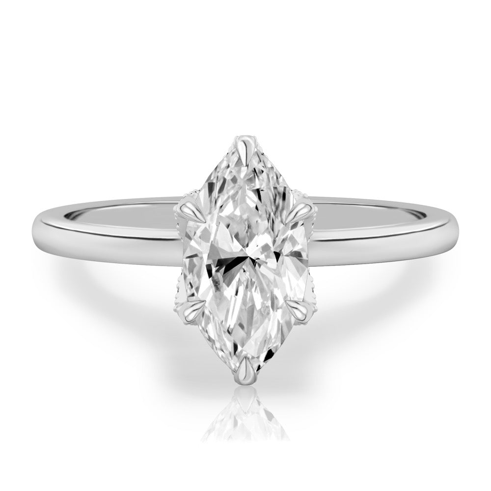 Fleur Pave Petal Prong Engagement Ring