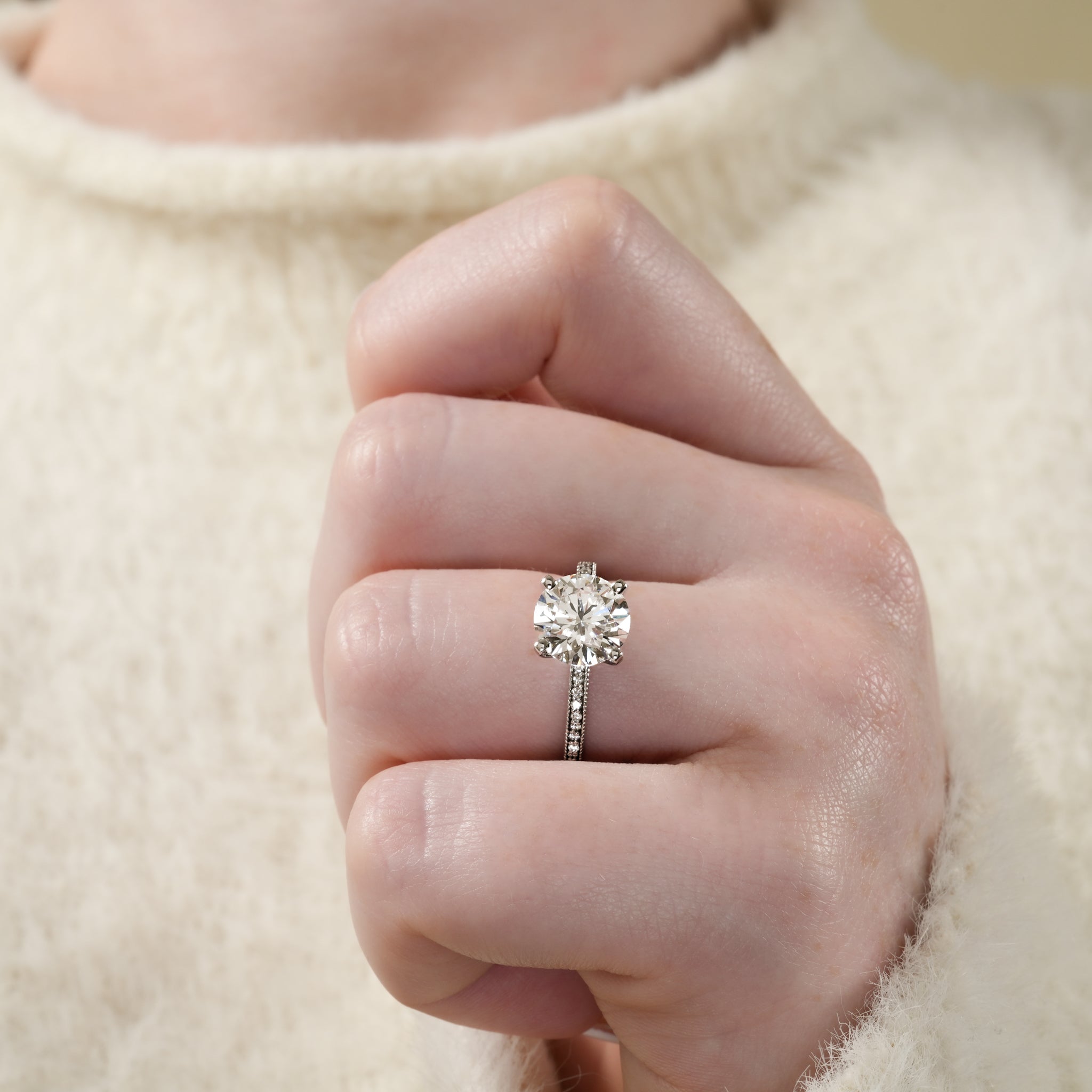 Lalana Petite Milgrain Engagement Ring