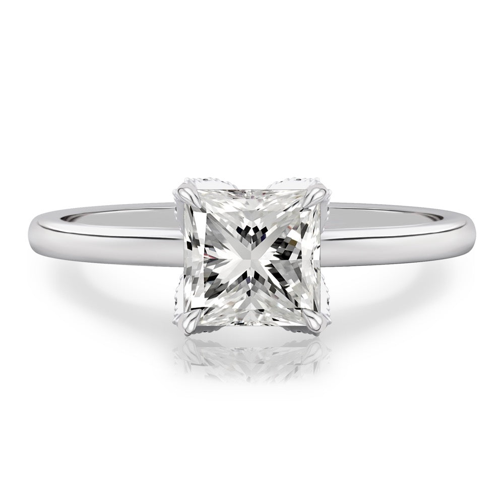 Fleur Pave Petal Prong Engagement Ring