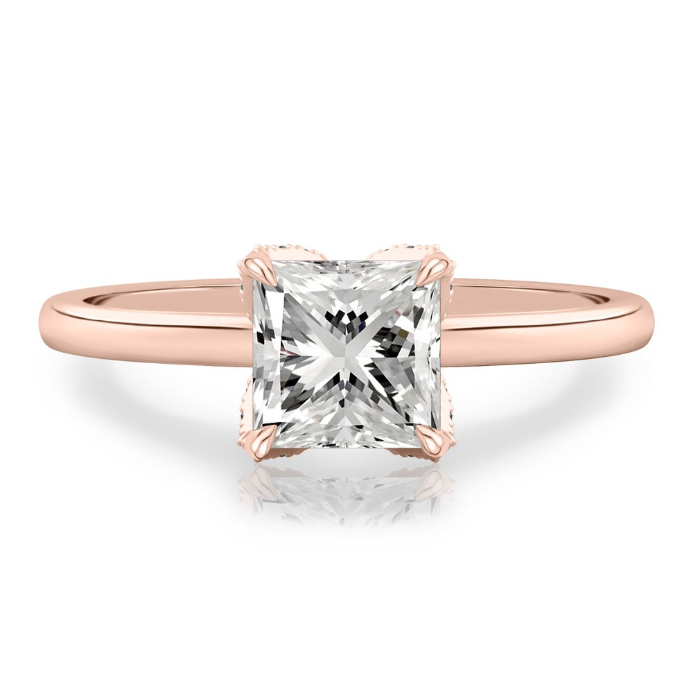 Fleur Pave Petal Prong Engagement Ring