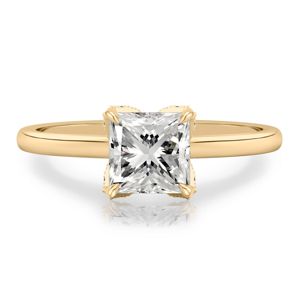 Fleur Pave Petal Prong Engagement Ring