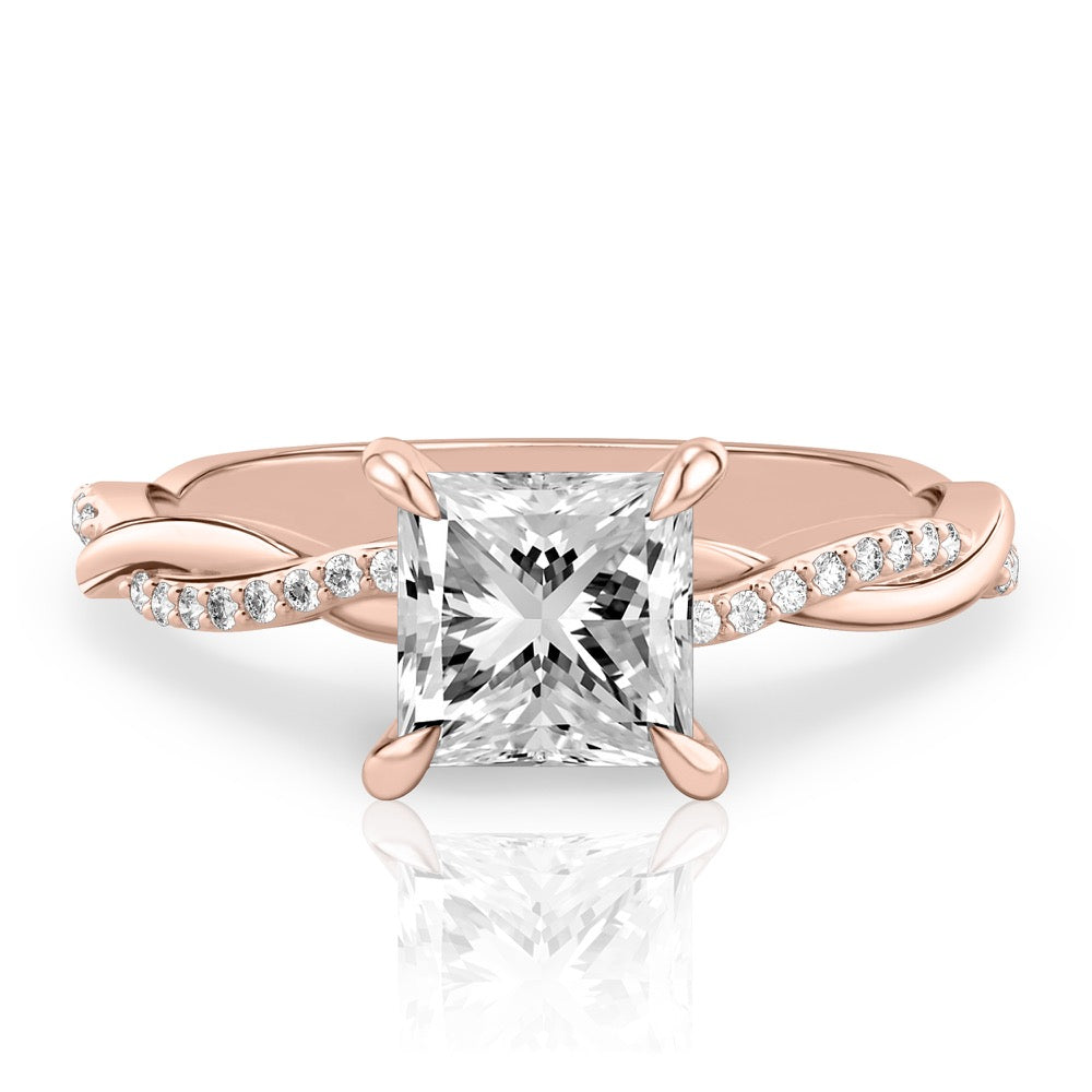 Twist Ring Engagement Ring with Pavé Twist Band