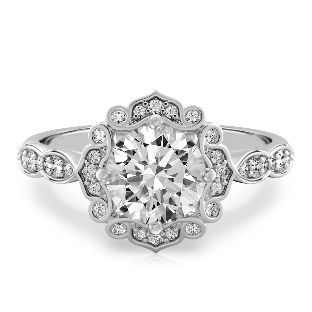 Victoria Floral Ring with Pave Side Stones