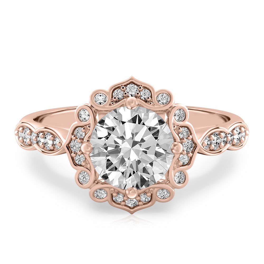 Victoria Floral Ring with Pave Side Stones