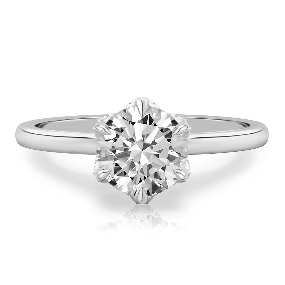 Fleur Pave Petal Prong Engagement Ring