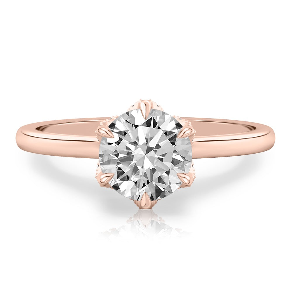 Fleur Pave Petal Prong Engagement Ring