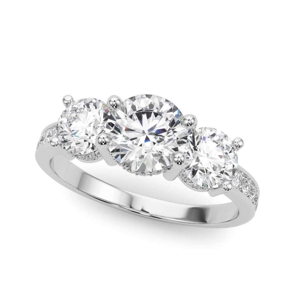 Scarlett Three Stone Hidden Halo Engagement Ring