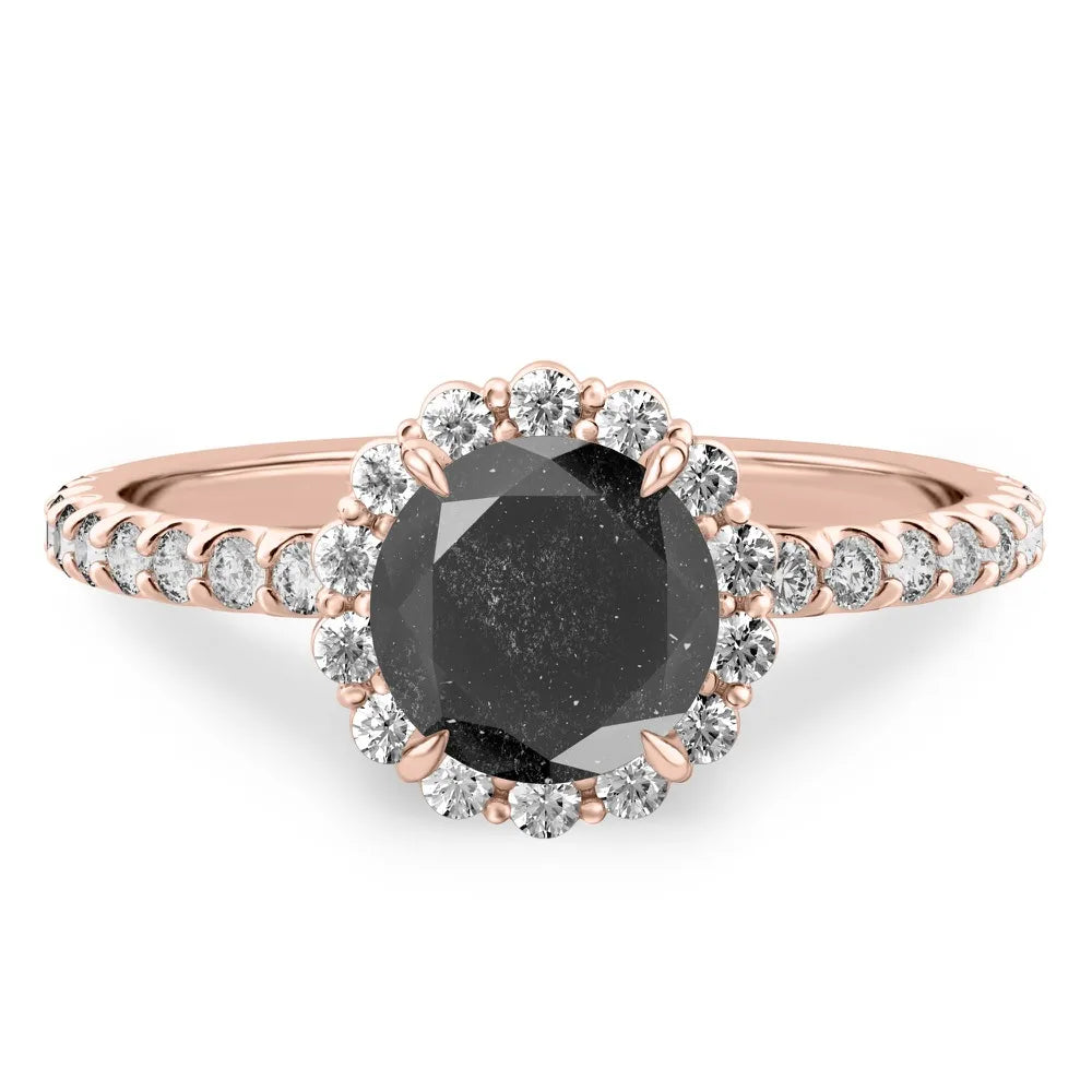 Dark Between The Stars Salt and Pepper Diamond Halo Ring
