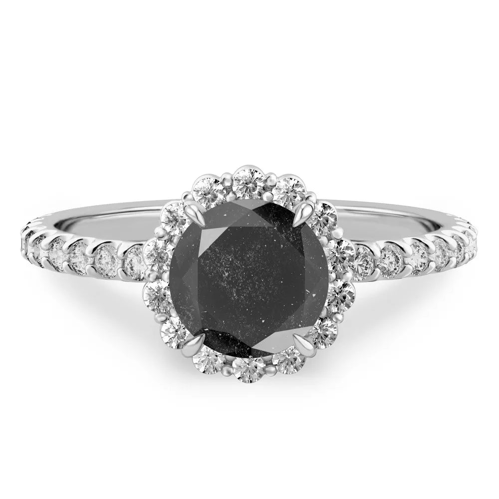 Dark Between The Stars Salt and Pepper Diamond Halo Ring
