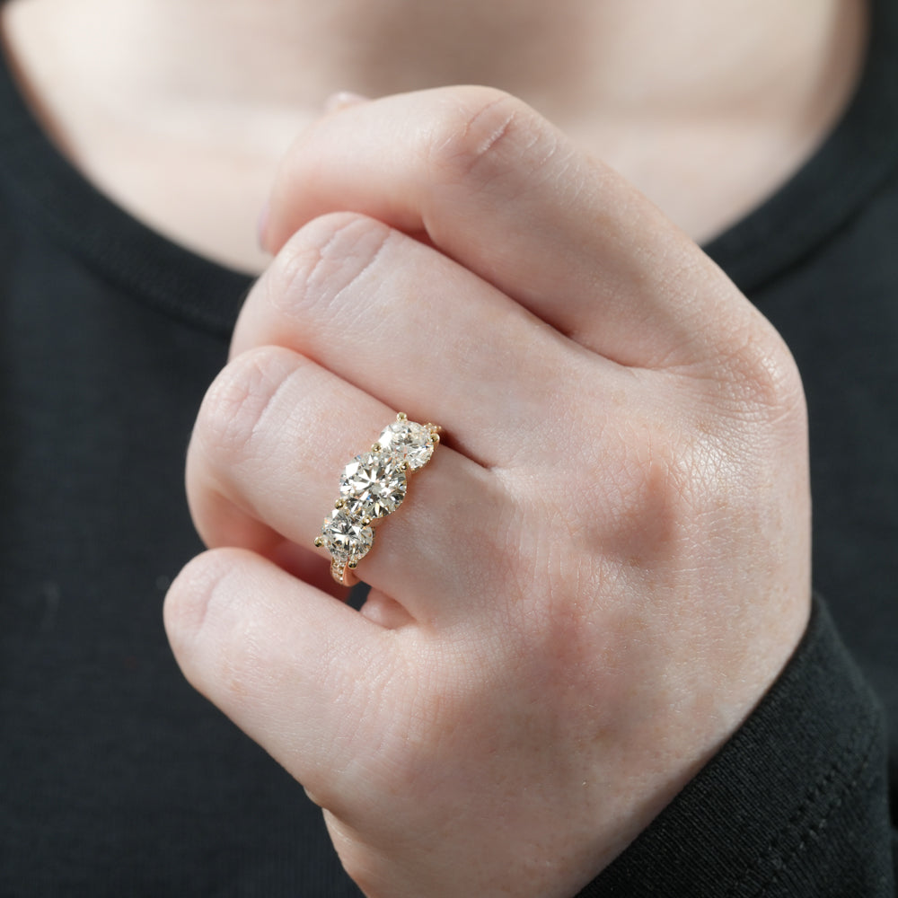 Scarlett Three Stone Hidden Halo Engagement Ring