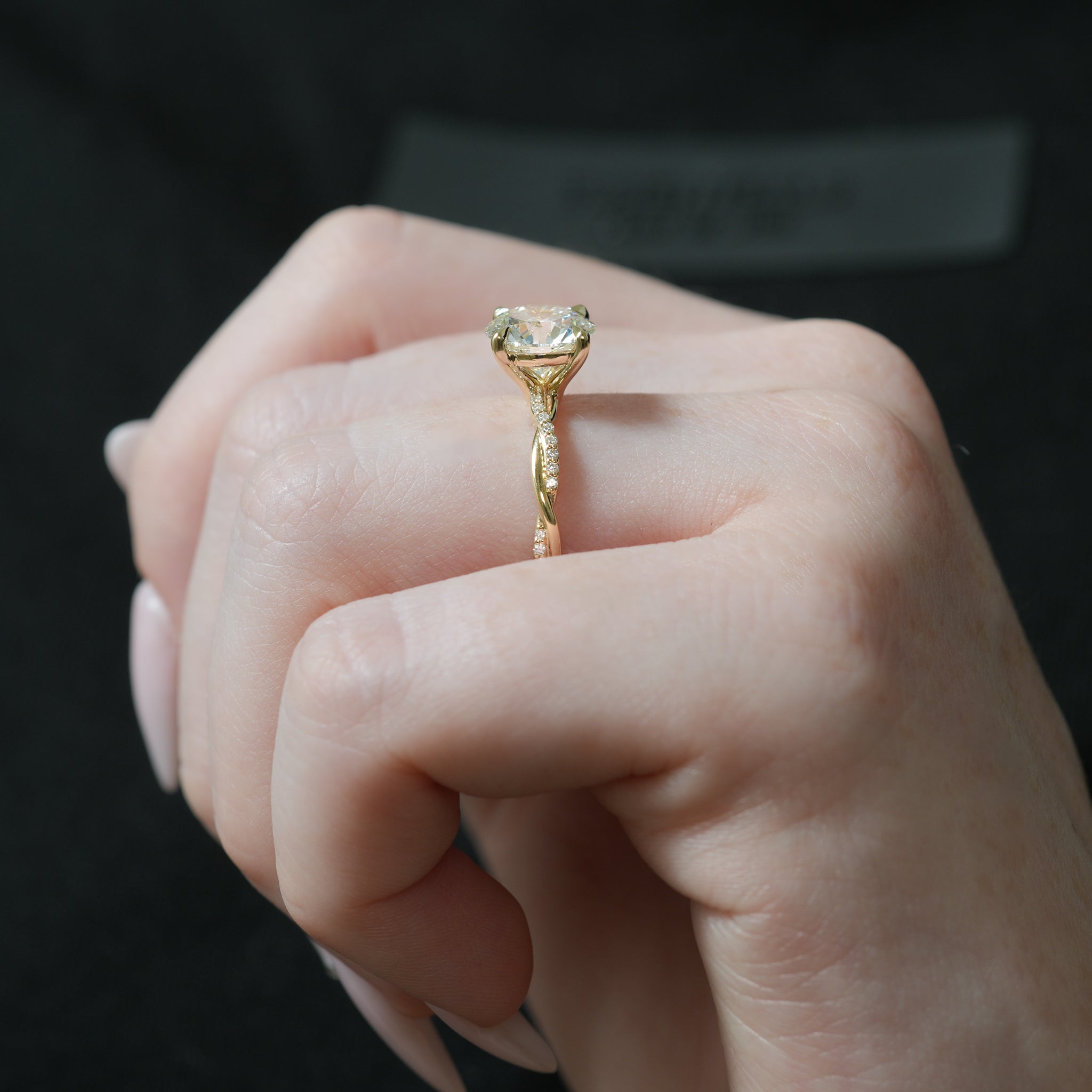 Twist Ring Engagement Ring with Pavé Twist Band