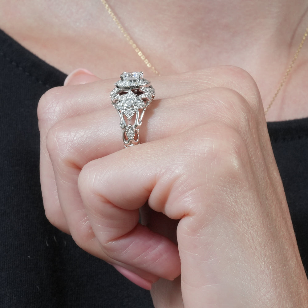 Valencia Vintage Inspired Halo Engagement Ring